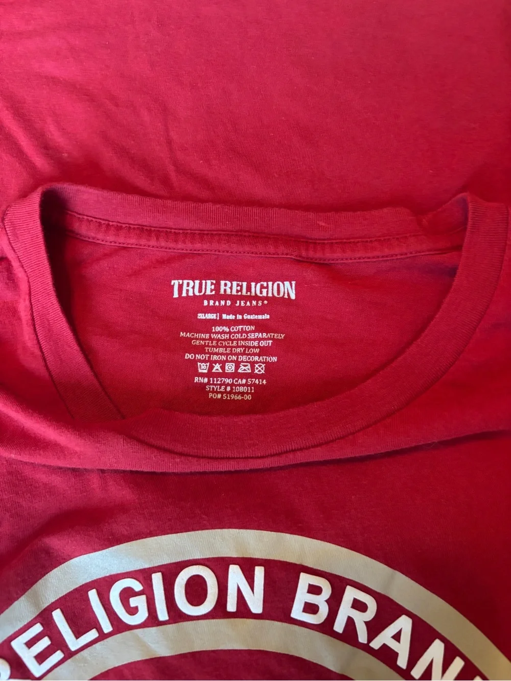 True Religion - Men’s Red Short‑Sleeve Logo Graphic Tee. Size XXL. 100% Cotton